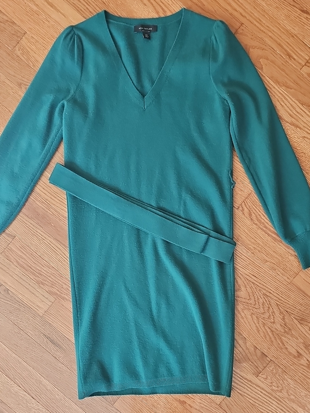 Ann Taylor V-Neck Belted Sweater Dress